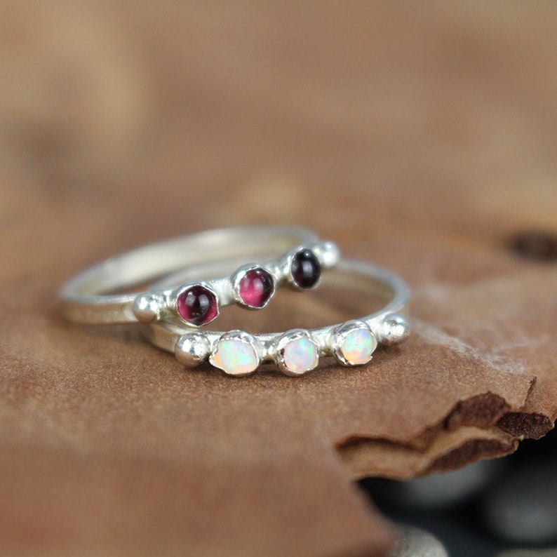 Unique Triple Stone Stacking Ring, Bohemian Silver Gemstone Stacking ...