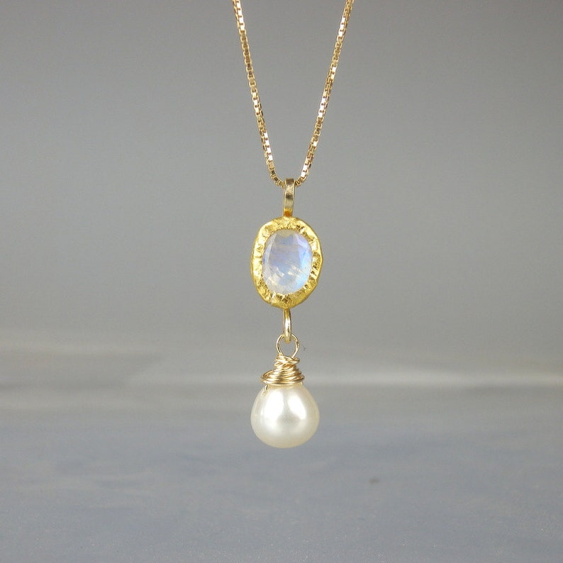 Gold Bridal Necklace Moonstone Necklace Gold Gemstone Necklace Initial Pendant Wife Gift Personalized Jewelry Personalized Necklace