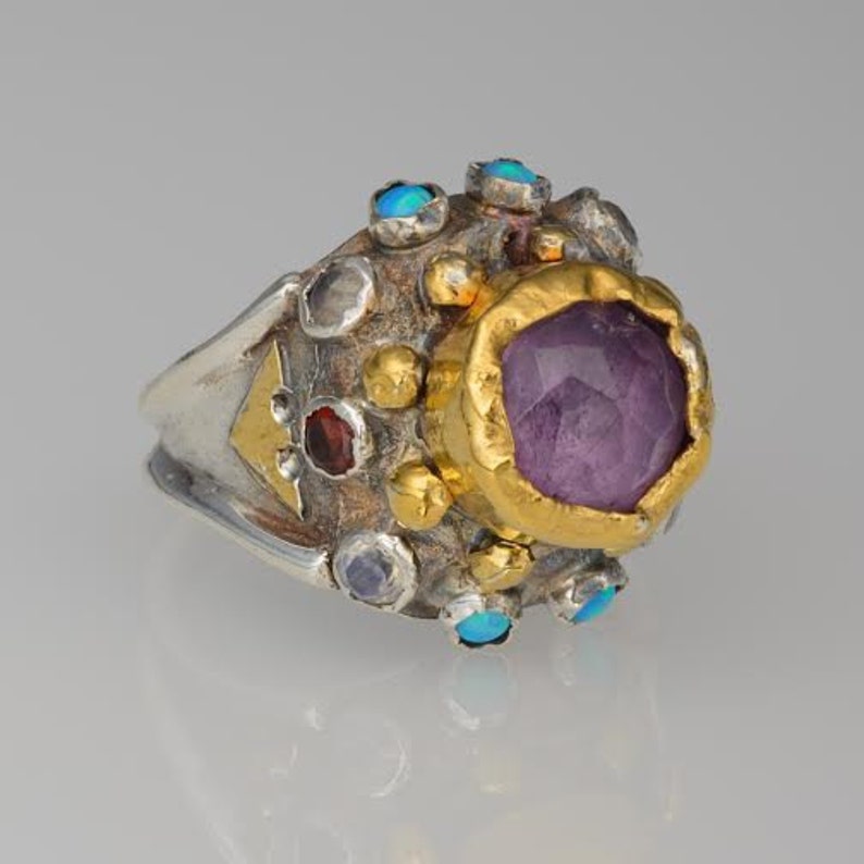 Amethyst Ring Purple Amethyst Ring Statement Nefertiti Etsy