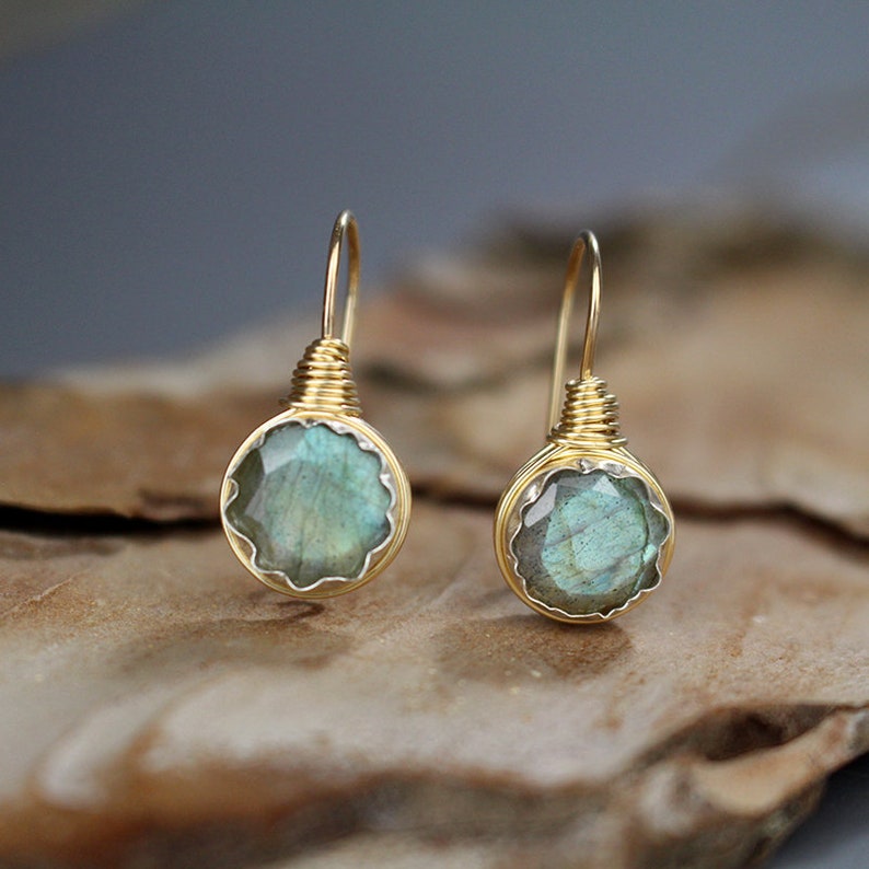 Labradorite Wedding Set Organic Women/'s Jewelry Labradorite Earrings Bezel Set Labradorite Wire Wrapped Earrings Natural Labradorite