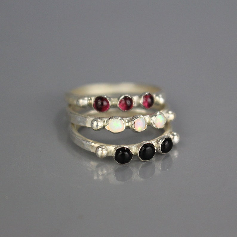 Unique Triple Stone Stacking Ring, Bohemian Silver Gemstone Stacking ...