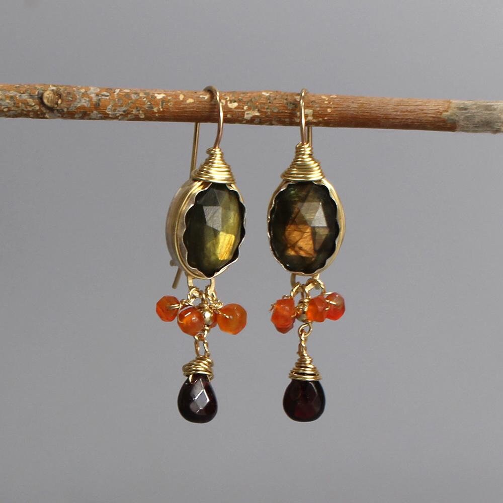 Labradoriet oorbellen, carneool cluster oorbellen, edelsteen oorbellen, statement oorbellen, granaat drop oorbellen, multi stenen oorbellen, herfst