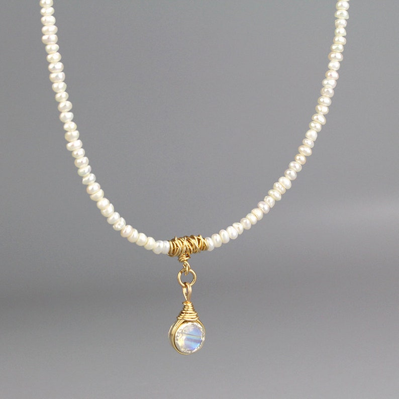 Moonstone With Pearl Necklace In Gold main image 1