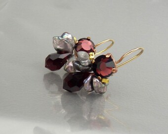 Swarovski Crystal Bee Earrings, Dark Red Earrings, Dainty Delicate Earring, Dangle Earrings, Gemstone Earrings, Gift for Her