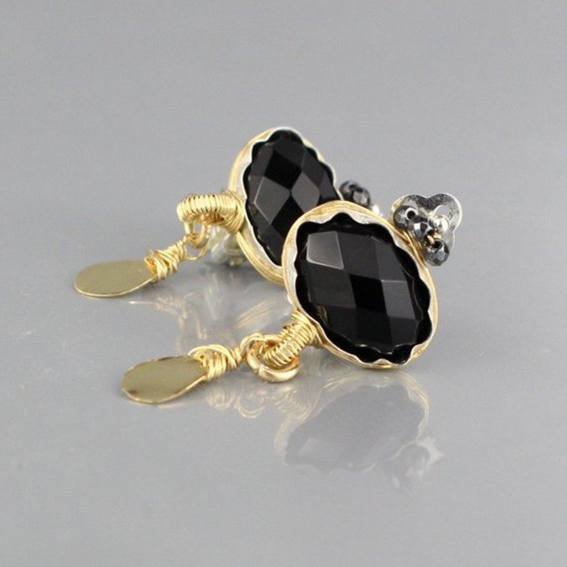 Black Onyx Clip-On Dangle Earrings