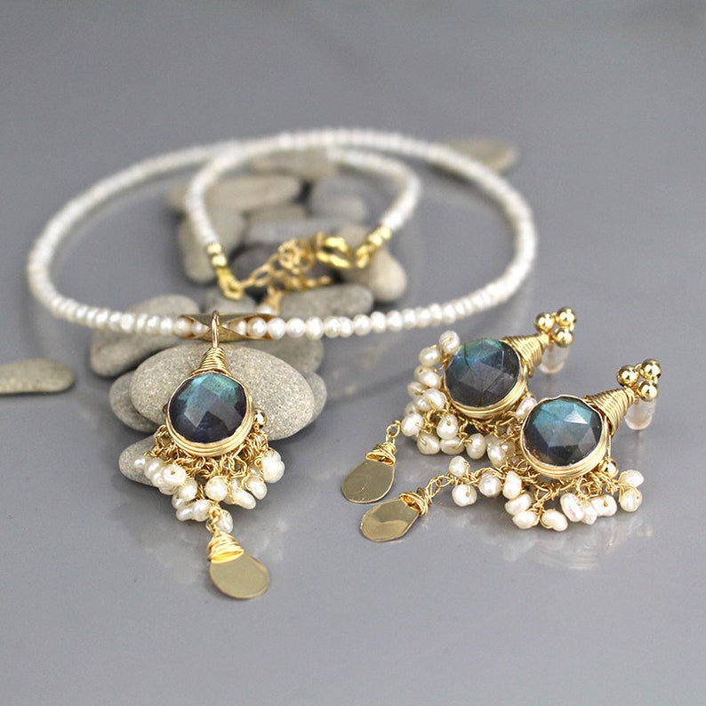 Bridal Jewelry Set, Necklace and Earrings Set, Pearl Necklace, Pearl Earrings, Wedding Jewelry Set, Bridal Jewelry, Pearl Bridal Set image 1