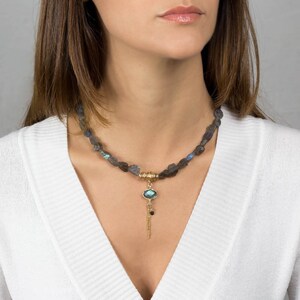 Gold Filled Labradorite Necklace, Hand Crafted Labradorite Eye Necklace, Labradorite Gemstone Necklace, Stone Necklace. Statement Necklace