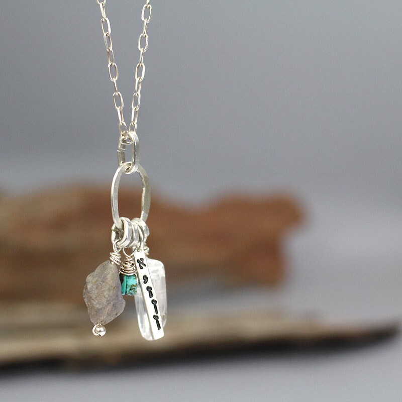 Personalized Long Sterling Silver Gemstone Balance Necklace Etsy
