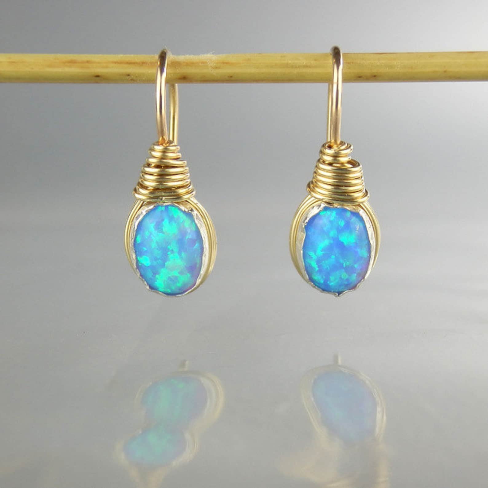 Opal Earrings Gold Filled Opal Earrings Oval Opal Earrings Etsy