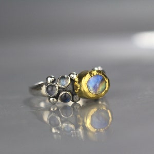 Unique Engagement Ring Set with Natural Moonstone and Labradorite Gemstone Wedding Ring Moonstone Ring Engagement Ring image 3