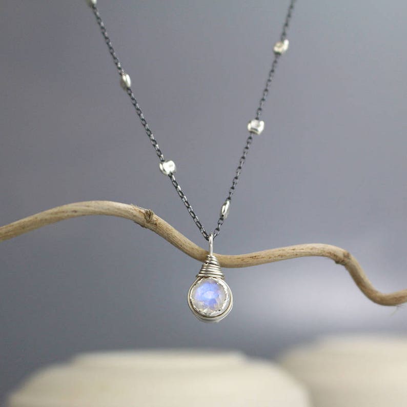 Moonstone Unique Gifts for Her Moonstone Pendant Oxidized Silver Chain Necklace Silver Moonstone Necklace Dainty Gemstone Necklace