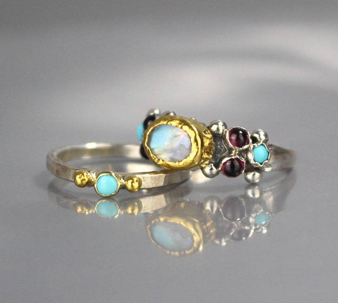 Turquoise Stackable Rings Turquoise Wedding Ring Set, Turquoise Ring, Stacking Rings, Wedding ...