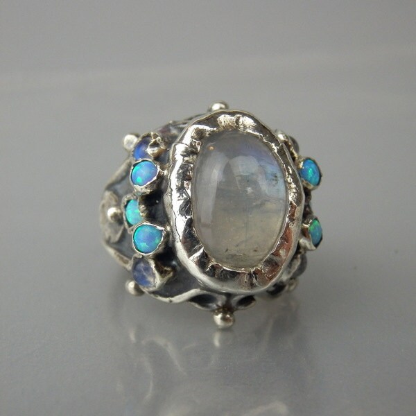 Oval Rainbow Moonstone Opal Queen Ring Sterling Silver Ring - Etsy