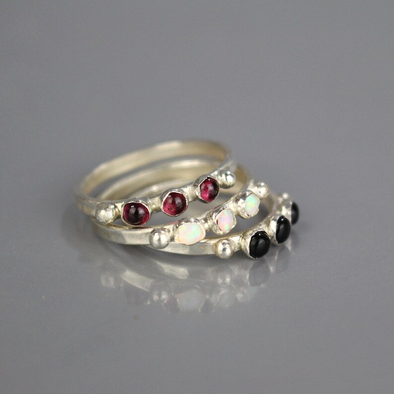 Unique Triple Stone Stacking Ring, Bohemian Silver Gemstone Stacking ...