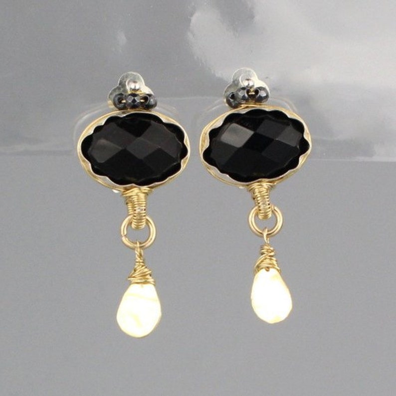 Black Onyx Clip-On Dangle Earrings