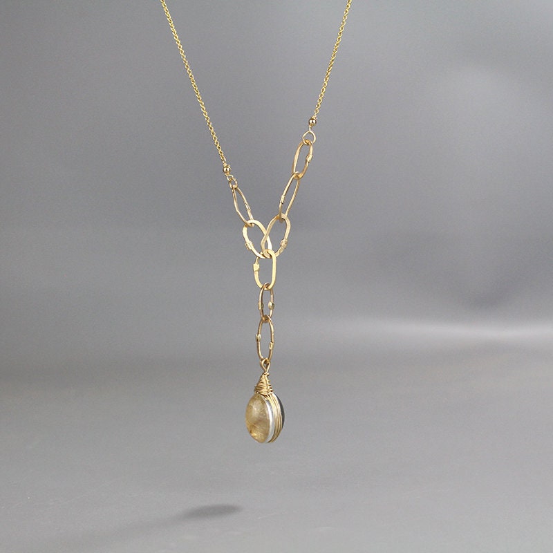Unique Reversible Gemstone Pendant Necklace Long Link | Etsy