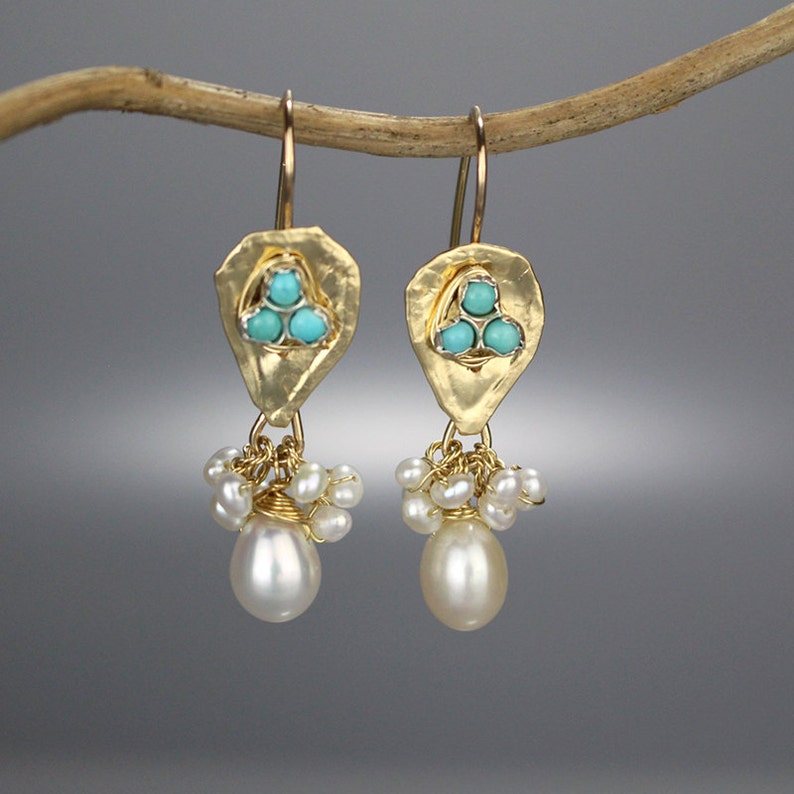 Turquoise Gold Filled Earrings, Turquoise Earrings, Bridal Earrings, Gold Filled Earrings, Boho, December Birthstone, Turquoise Jewelry image 1