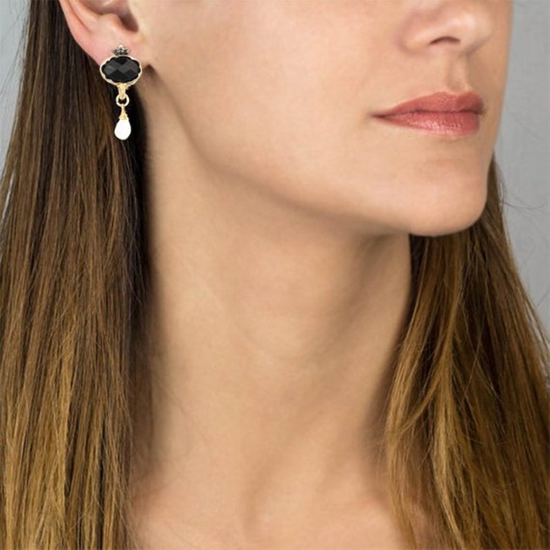 Black Onyx Clip-On Dangle Earrings
