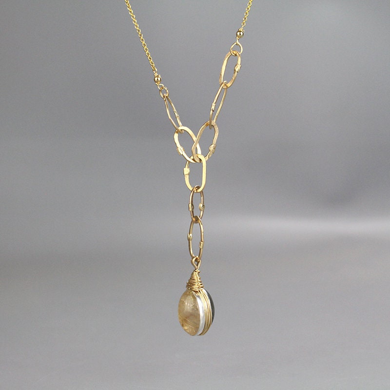 Unique Reversible Gemstone Pendant Necklace Long Link | Etsy