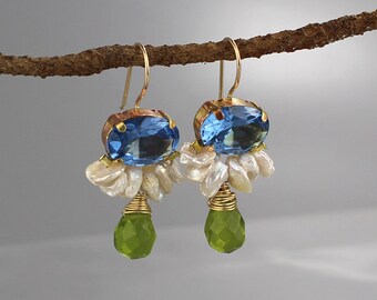 Große Engelohrringe, Frühling Schmuck, Ohrringe, bunte Ohrringe, Geschenke für sie, Braut Cluster Ohrringe, Boho Schmuck, Boho Chic