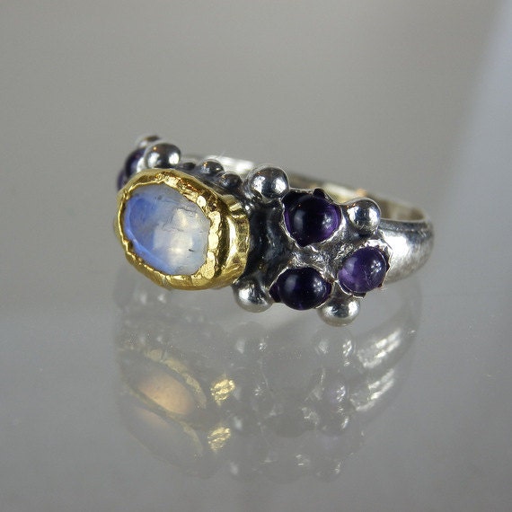Amethyst Moonstone Ring Purple Amethyst Ring Gold and | Etsy
