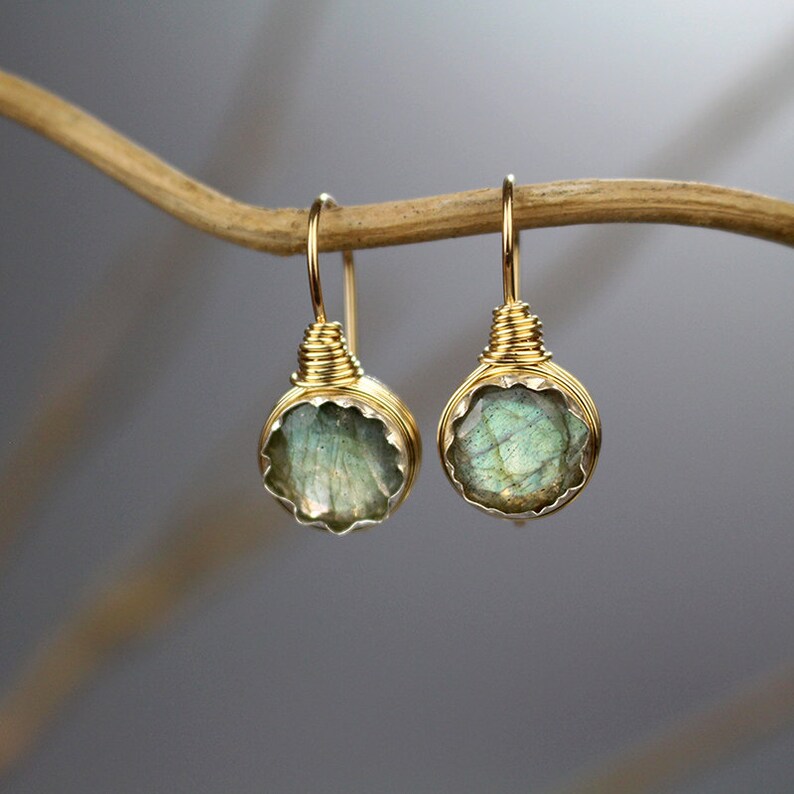 Labradorite Wedding Set Organic Women/'s Jewelry Labradorite Earrings Bezel Set Labradorite Wire Wrapped Earrings Natural Labradorite