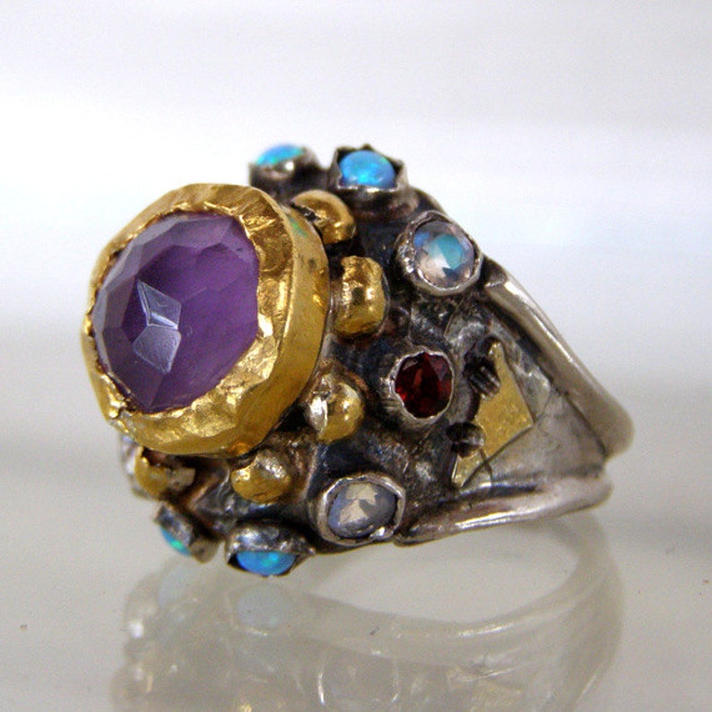 Amethyst Ring Purple Amethyst Ring Statement Nefertiti Etsy