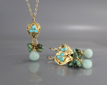 Turquoise Bridal Jewelry, Protection Necklace and Earrings Set, Turquoise Pendant Necklace, Turquoise Wedding, Turquoise Earrings