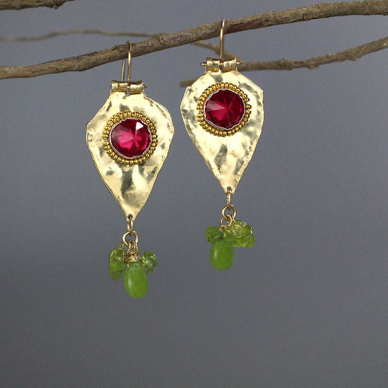 Pink Green Earrings Gold Filled Protection Earrings Gemstone Etsy