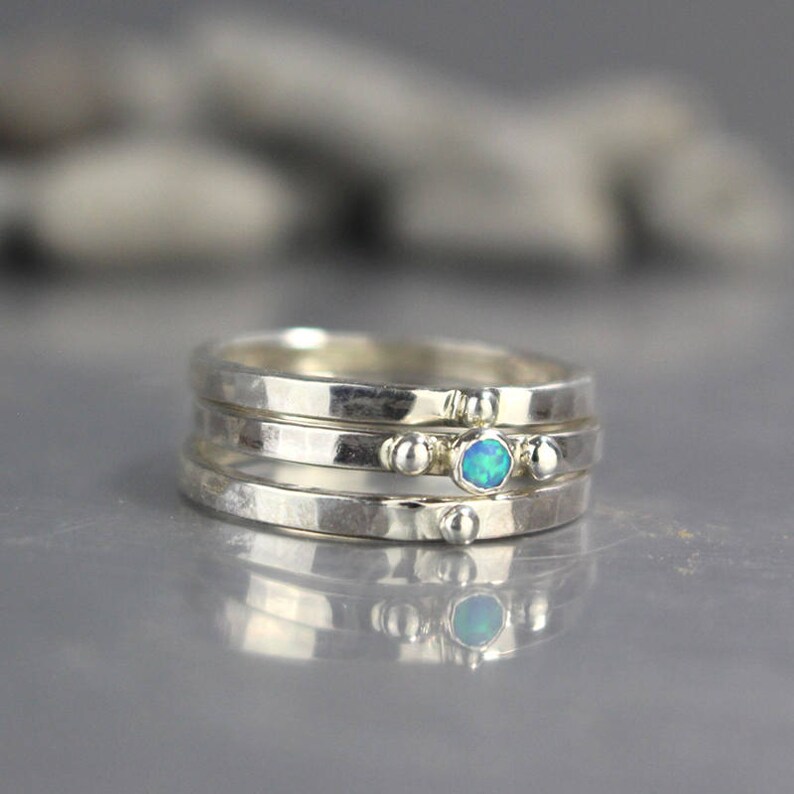Opal Silver Stacking Rings Set Graduation Gift Ideas | Etsy