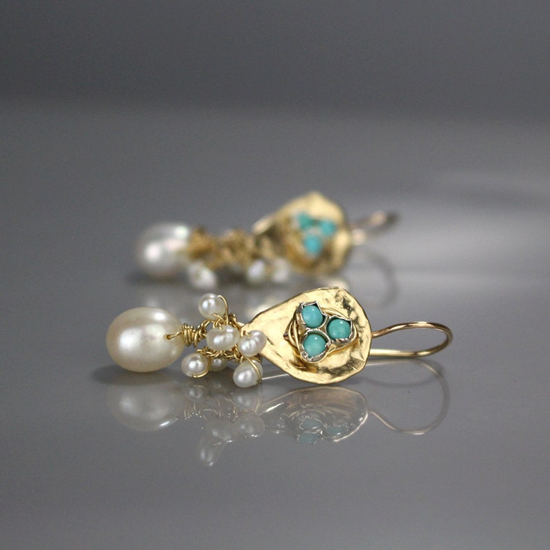 Turquoise Gold Filled Earrings, Turquoise Earrings, Bridal Earrings, Gold Filled Earrings, Boho, December Birthstone, Turquoise Jewelry image 2