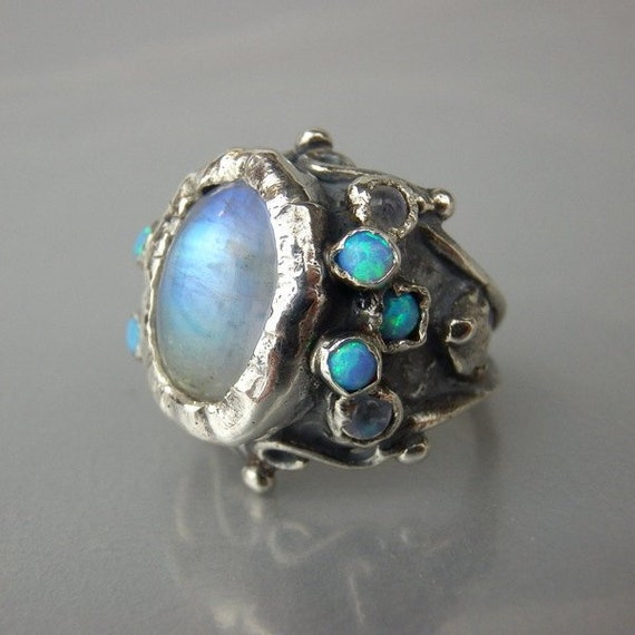 Oval Rainbow Moonstone Opal Queen Ring Sterling Silver Ring | Etsy