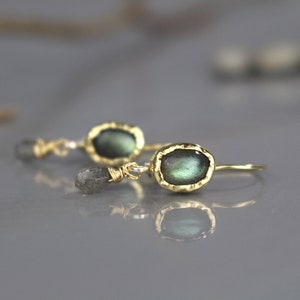 Unique Bridal Gold Labradorite Drop Earrings