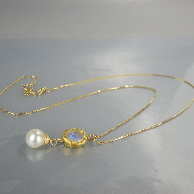 Gold Bridal Necklace Moonstone Necklace Gold Gemstone Necklace Initial Pendant Wife Gift Personalized Jewelry Personalized Necklace