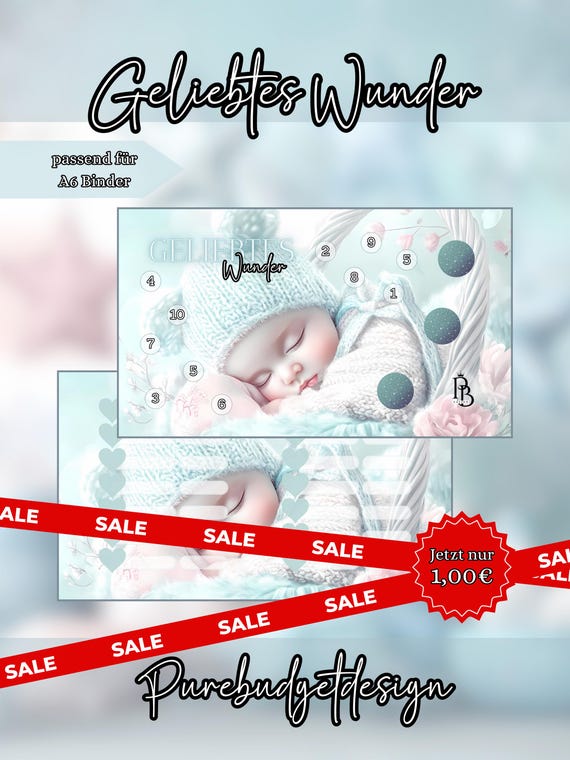 Sparchallenge A6 – „Geliebtes Wunder“ | Hellblau Mint Rosa | Wunschkind | Schwangerschaft 300g matt