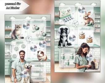 Off to the vet – A6 filing challenge set | Dashboard & savings challenge | glossy laminated | 350g print quality