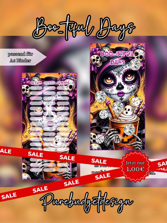 Boo-tiful Days A6 Halloween Sparchallenge | Würfeln, Rubbeln & Abstreichen | Gothic Beauty | matt foliert I 300g Druckereiqualität