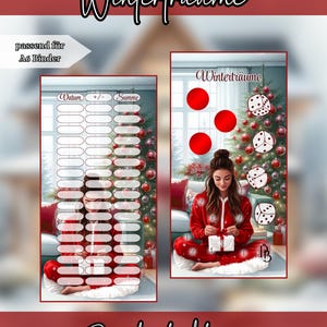 Winterträume A6 Rubbel- und Würfel-Sparchallenge mit Weihnachtsbaum-Motiv inklusive Spartracker für den Budget Binder von PureBudgetDesign.