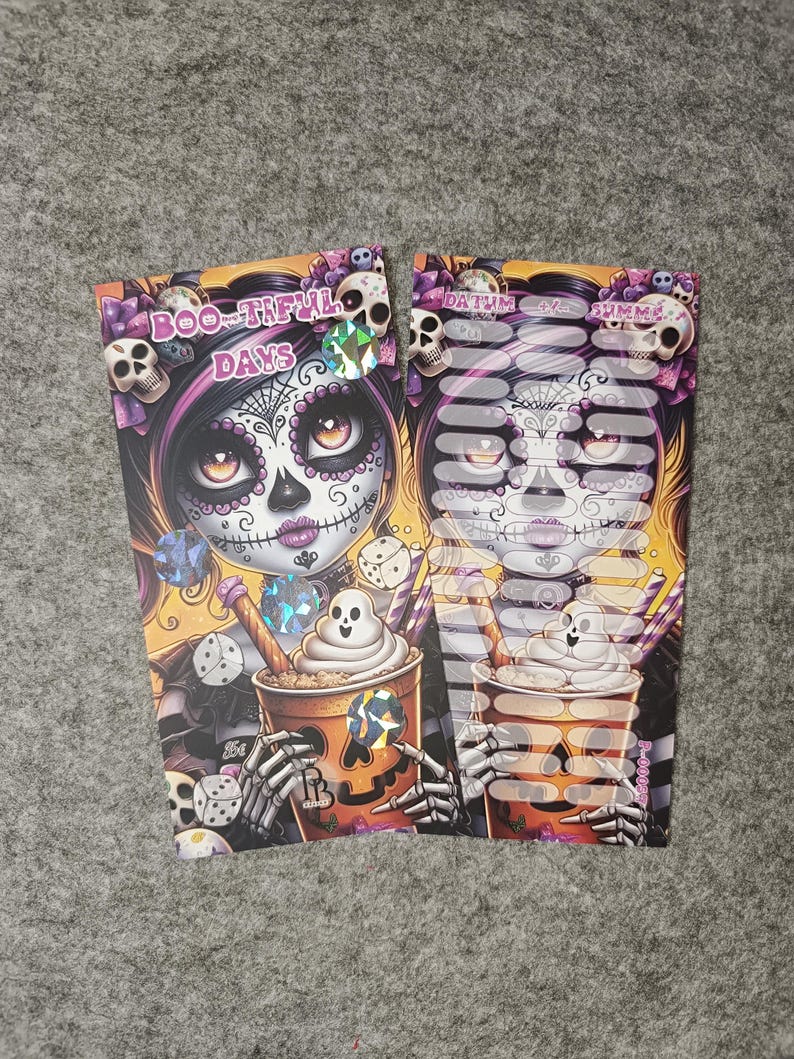 Boo-tiful Days A6 Sparchallenge Set mit Tracker im Halloween Sugar Skull Design für den Budget Binder von PureBudgetDesign.