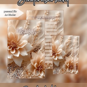 May include: A set of A6 binder inserts featuring a beige floral design with layered petals and feathery accents. The pages include the text Binderübersicht and passend für A6 Binder. The overall color palette is neutral, soft, and warm.