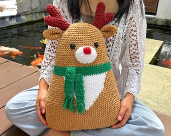 Pillow Crochet Pattern: Christmas Reindeer Amigurumi Beginner Friendly PDF