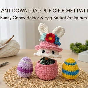Påskvirkmönster: Kaningodishållare, Äggkorg Amigurumi PDF, Omedelbar Nedladdning