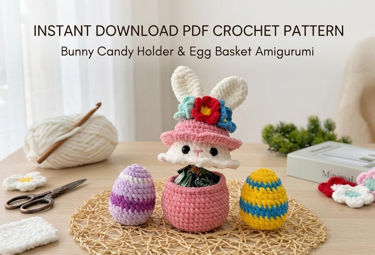 40 Easter Bunny Crochet Patterns for Spring Gifts, Baskets, and Home Decor 3 Easter Crochet Pattern: Bunny Candy Holder