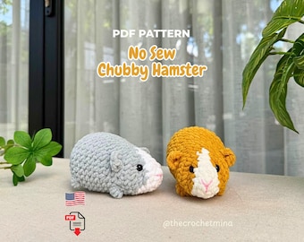 Patrón de hámster de ganchillo sin costuras: Peluche amigurumi kawaii regordete en PDF, tutorial para principiantes.
