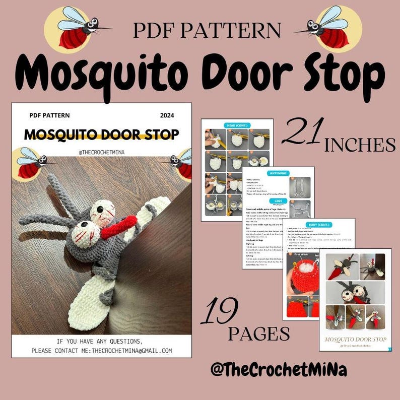 Cute Mosquito Door Stop – Quirky Crochet Home Accessory