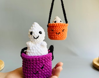 Crochet No Sew Pattern:  Popping Ghost in a pumpkin - Halloween Boo Basket  (PDF Pattern)