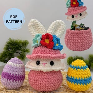 Crochet pattern Easter bunny Egg cozy -  Amigurumi Adorable DIY Crochet Tutorial with Candy Holder | Beginner Friendly Easter Decor DIY