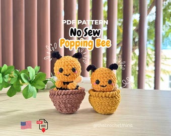Patrón de abeja de ganchillo sin costuras: Tarro de miel amigurumi desplegable en PDF