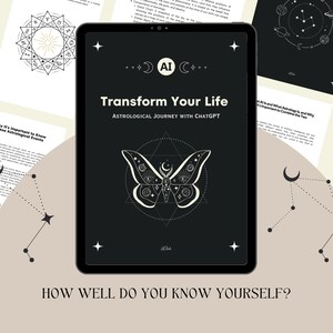 Guía astrológica con inteligencia artificial / Autodescubrimiento personalizado / Claridad con tu carta natal única / Información de ChatGPT / Descarga instantánea del libro electrónico