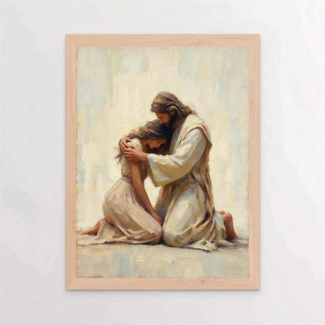 Jesus Comforting Woman, Christian Art, Jesus and Girl, Jesus Painting ...